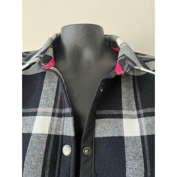 Orvis Shacket Sz L White Black Plaid  Pockets Cotton Snap Buttons Winter Fall - Picture 5 of 8